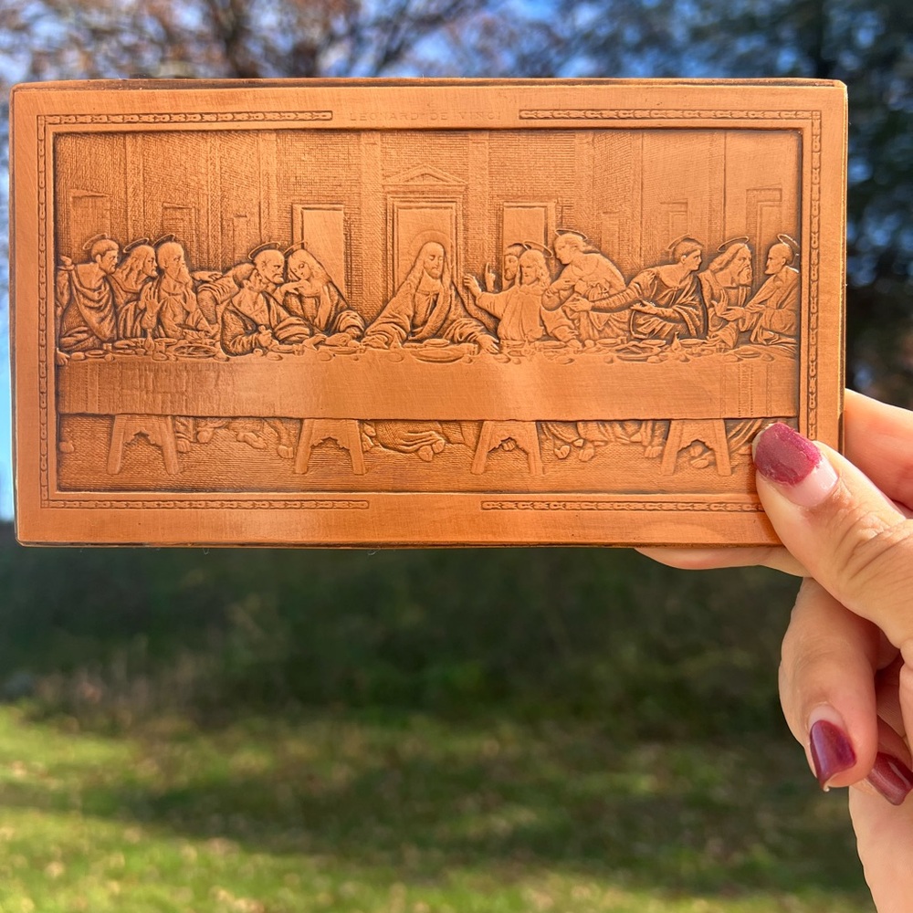 Vintage Copper Metal Plaque  Leonardo De Vinci The Last Supper WallHanging 7x3.5